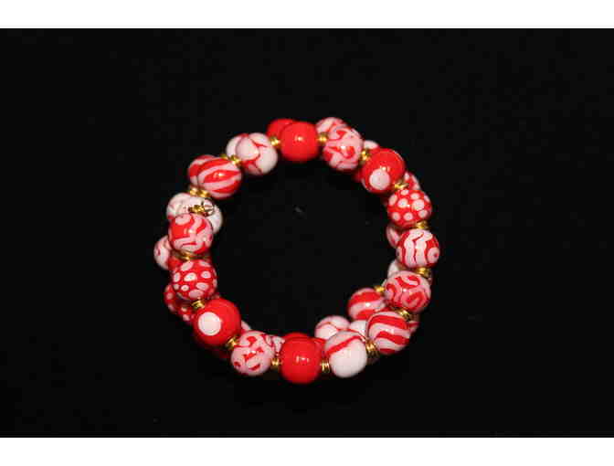 Kazuri Bead Bracelet - red and white designs