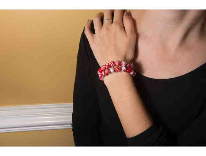 Kazuri Bead Bracelet - red and white designs