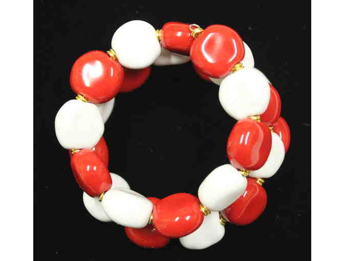 Kazuri Bead Bracelet - Red and White