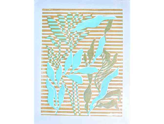 Sea Kelp Forest, Linocut Print by Joan Pranata Bogart framed in reclaimed wood by RetroXO