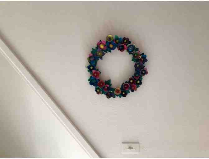 Class Art- Floral Recycled Wreath (TK/Kindergarten, Ms. Burr)