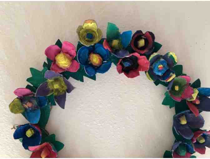 Class Art- Floral Recycled Wreath (TK/Kindergarten, Ms. Burr)