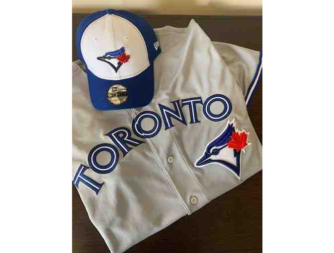 Two (2) Blue Jays Authentic Away Jerseys in Gray AND Two Classic Blue Jays New Era Hats
