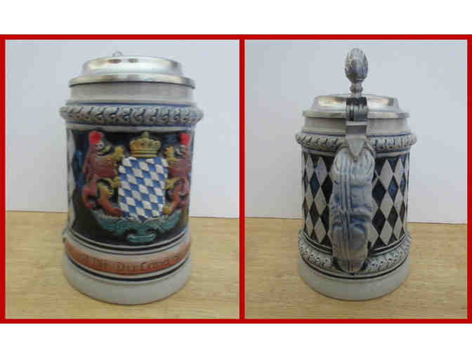 Checkered Blue and Stone Colored Lidded Stein