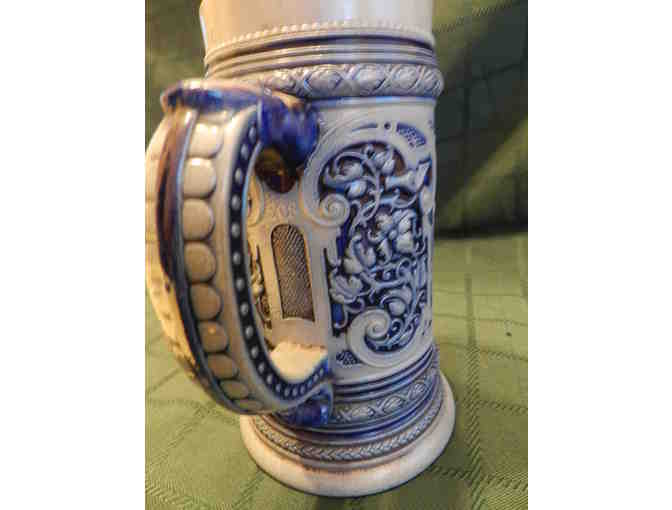 Ornate Blue & Gray Beer Stein Without Lid