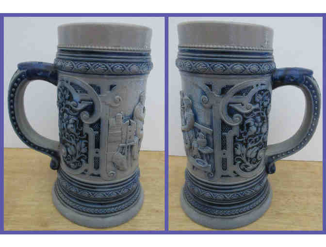 Ornate Blue & Gray Beer Stein Without Lid