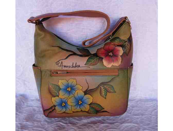 Anuschka Two for Joy Hand-Painted Leather Hobo Bag and Sandals Size 6