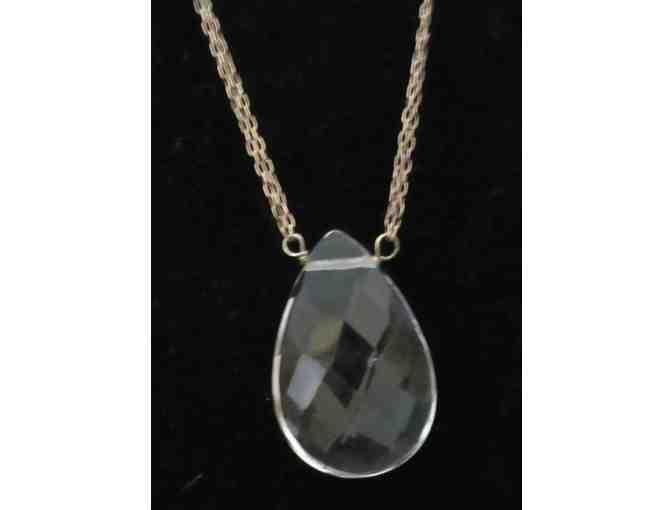 Crystal Tear Drop Pendant with Double Silver Chain Necklace