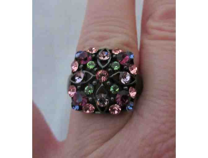 Multi Color Stone Square Cocktail Ring - Size 8