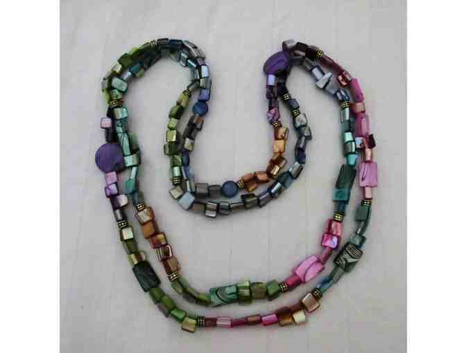 Multi Color Stones and Gold Bead Necklace