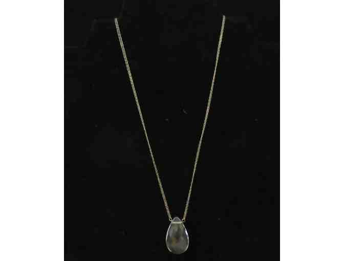 Crystal Tear Drop Pendant with Double Silver Chain Necklace