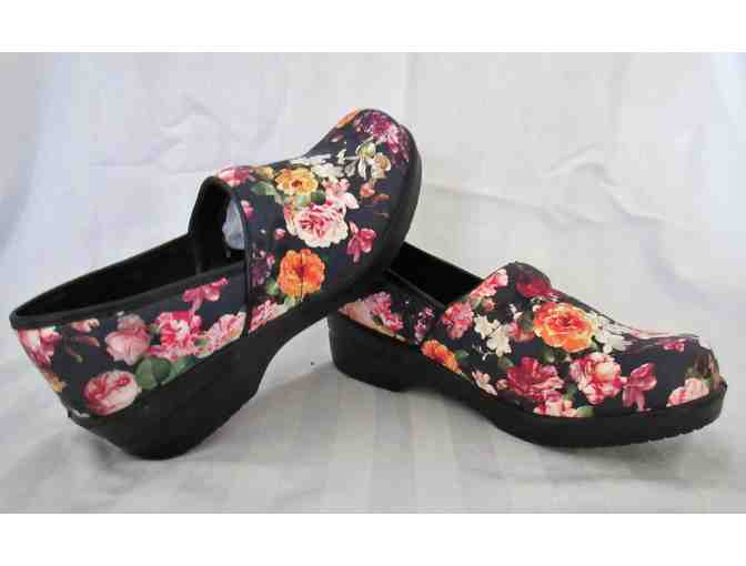 Dannis Clogs - Pink and Black Floral  Print -  Size 8