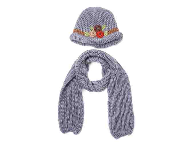 Floral Hat and Scarf - Gray
