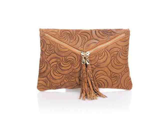 Cognac Swirl-Embossed Leather Clutch by Giorgio Costa