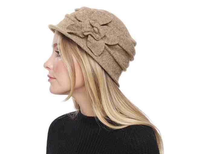 Beige Flower-Accent Wool Cloche Hat