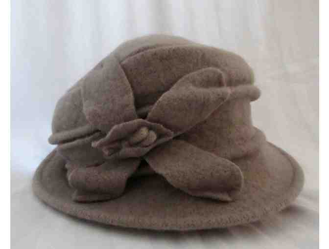 Beige Flower-Accent Wool Cloche Hat