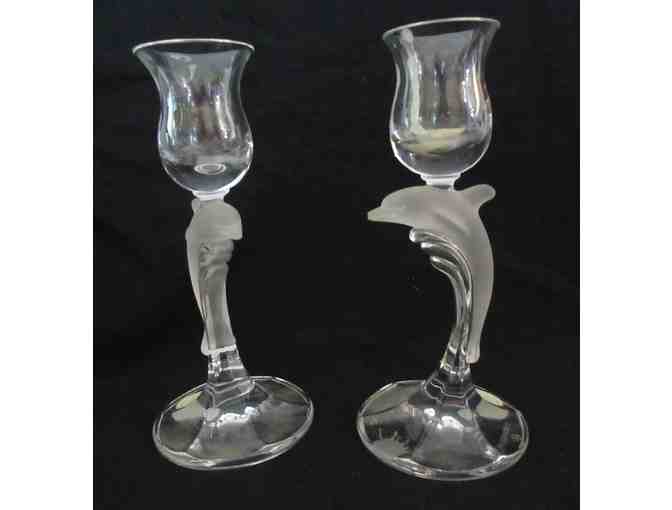 Lenox Crystal Dolphin Candleholders  - Set of Two