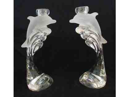 Lenox Crystal Dolphin Candlestick Holders - Set of Two