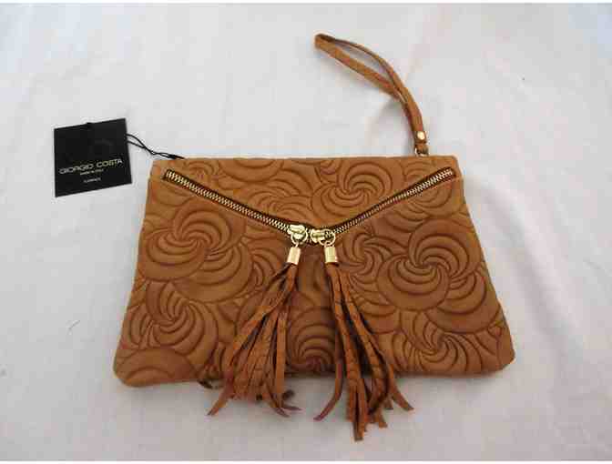 Cognac Swirl-Embossed Leather Clutch by Giorgio Costa - Photo 2