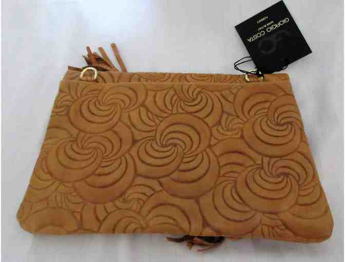 Cognac Swirl-Embossed Leather Clutch by Giorgio Costa - Photo 3