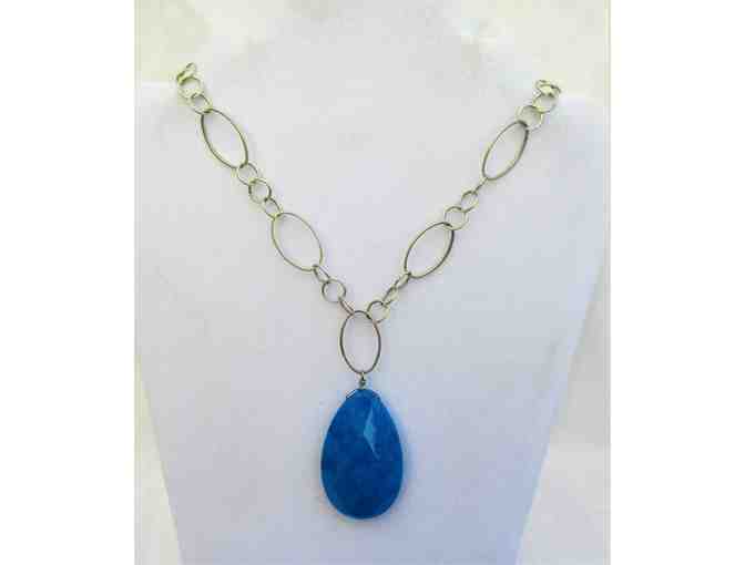 Blue Stone Pendant on Silvertone Necklace