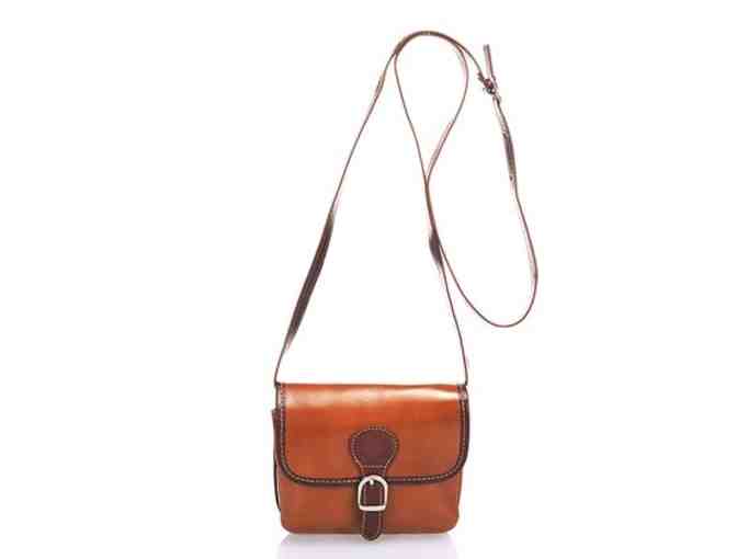 Cognac Buckle-Accent Leather Crossbody by Lisa Minardi - Photo 1