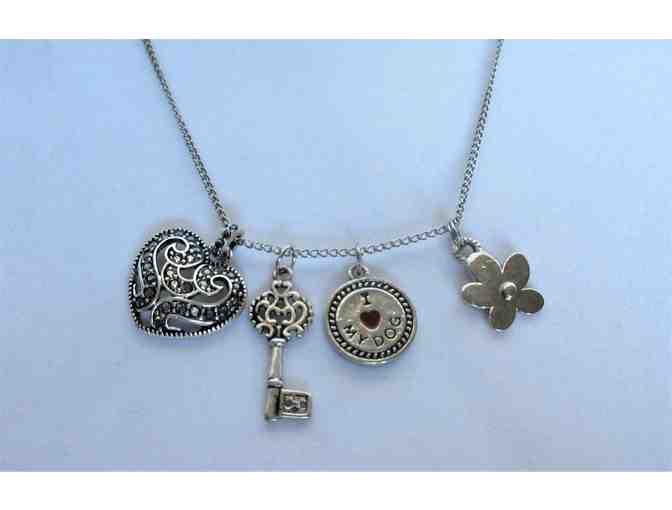 Silvertone Charm Necklace with Four Charms