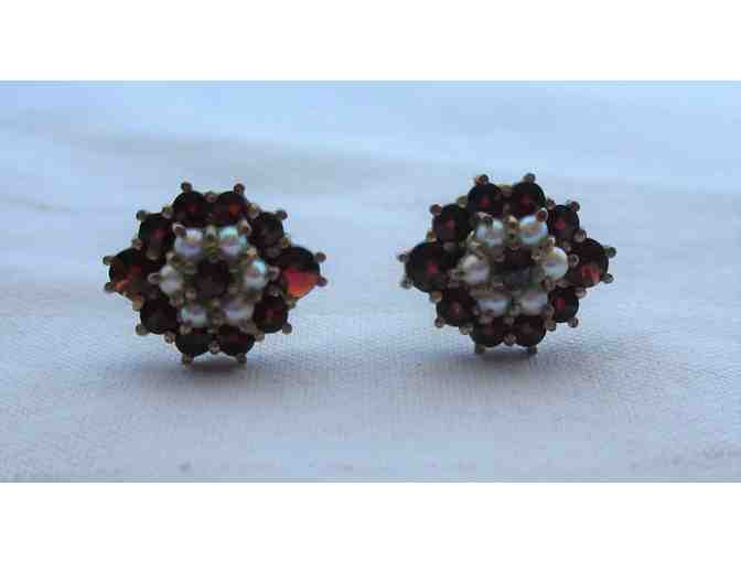 Red Stone and Pearl Earrings