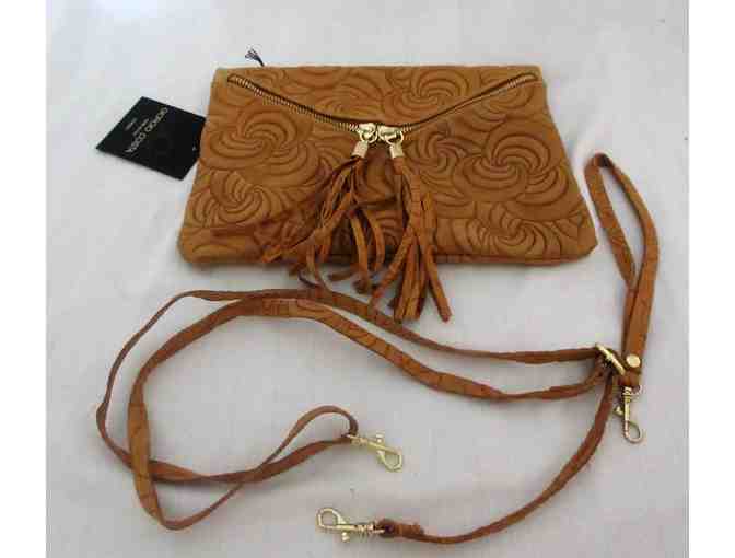 Cognac Swirl-Embossed Leather Clutch by Giorgio Costa
