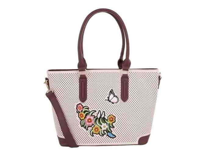 Wine Perforated Floral Tote - Photo 2