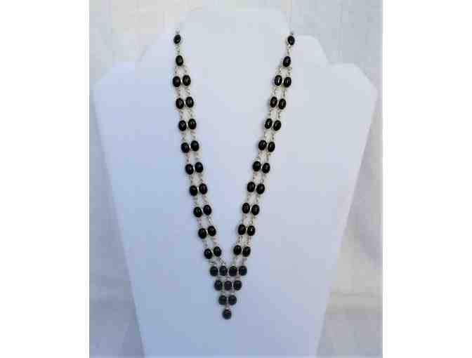 Black Bead and Silver 'V' Necklace
