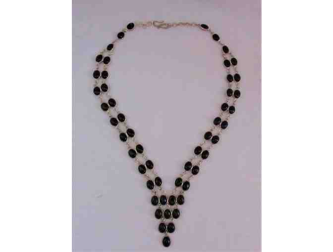 Black Bead and Silver 'V' Necklace