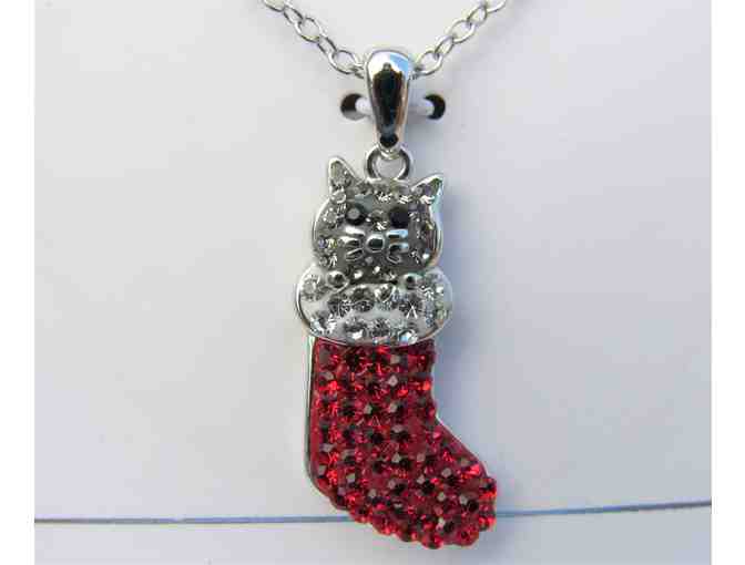 Stocking with Kitten Crystal Necklace
