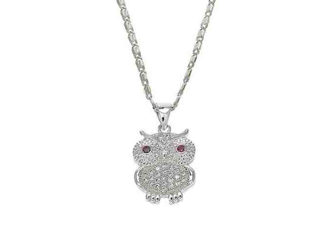 Pink & Silvertone Owl Pendant Necklace With Swarovski Crystals