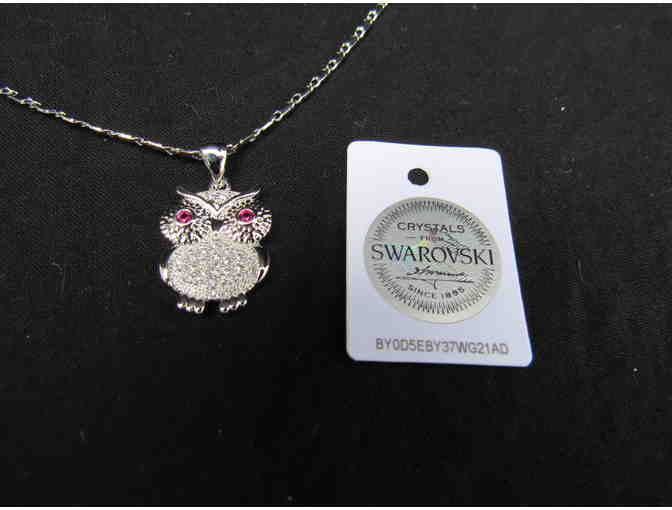 Pink & Silvertone Owl Pendant Necklace With Swarovski Crystals