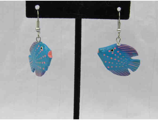 Wooden Tropical Fish Earrings - Blue