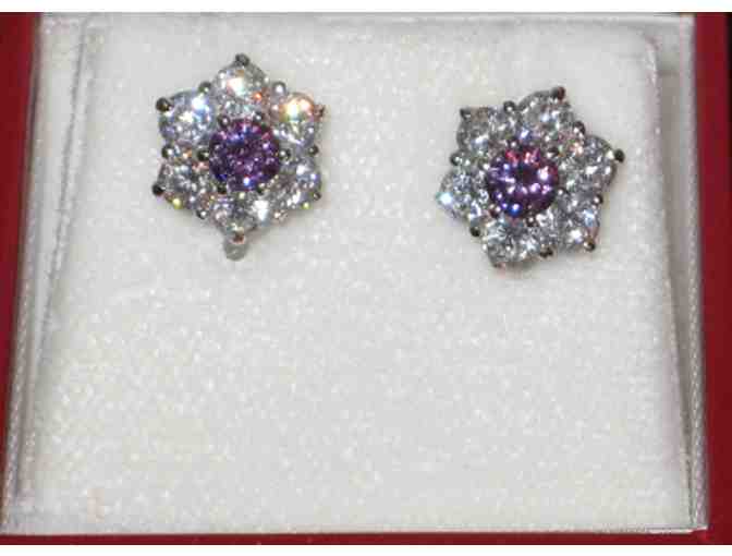 Swarovski Crystal Earrings - Purple Center Stone