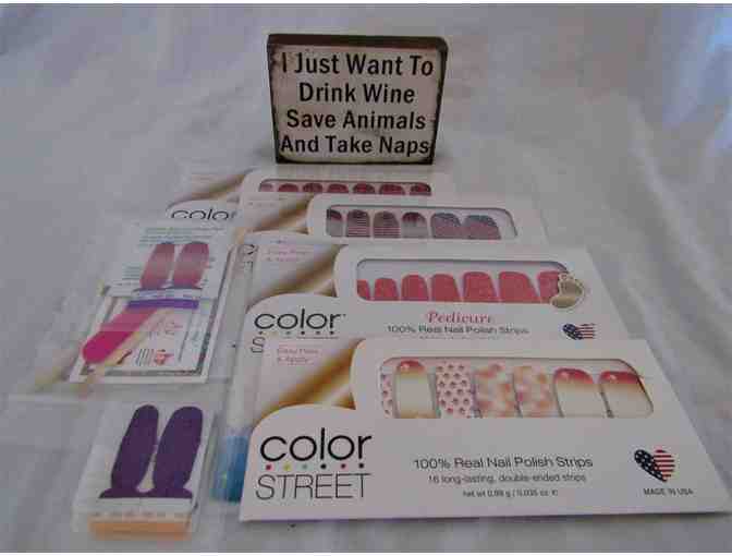 Color Street Nail Polish Strips and 'Drink Wine' Sign