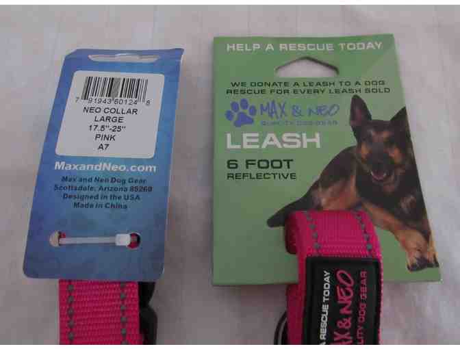 Max and Neo Dog Gear - Large Pink Collar and 6' Reflective Leash