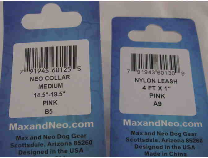Max and Neo Dog Gear - Medium Pink Collar and 4' Reflective Leash