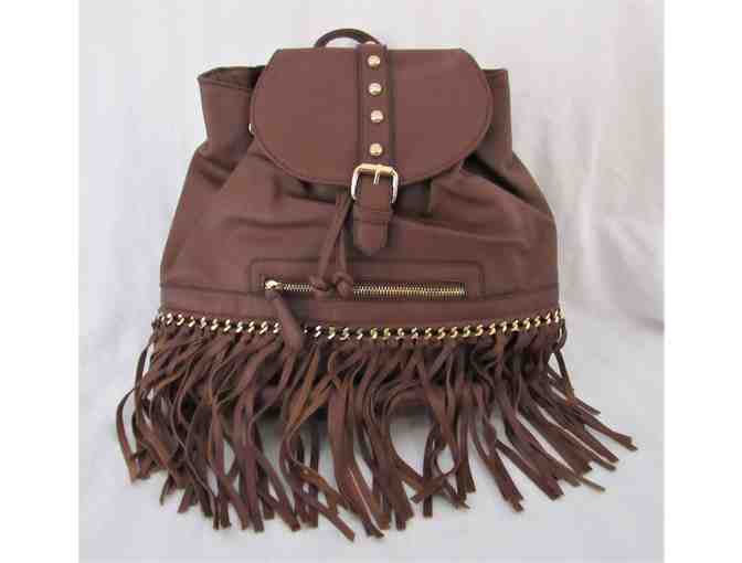 Brown Fringe Studded Backpack - Photo 1