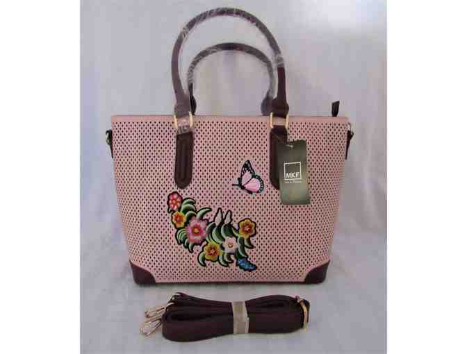 Wine Perforated Floral Tote - Photo 1