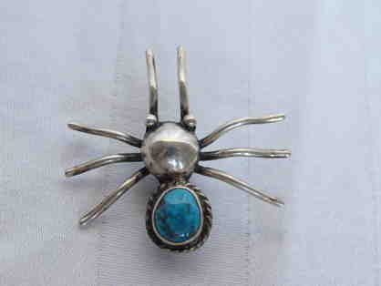 Vintage Turquoise and Silver Spider Pin