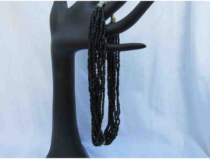 Black Bead Choker Necklace with Silver Accent