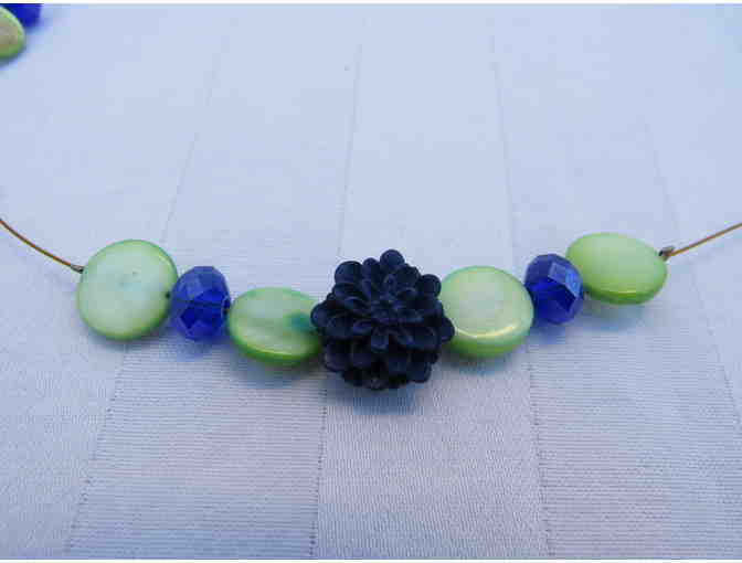 Blue and Green Beads on a Goldtone wire