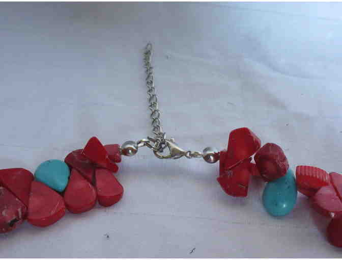 Red Coral and Turquoise Glass Bead Necklace