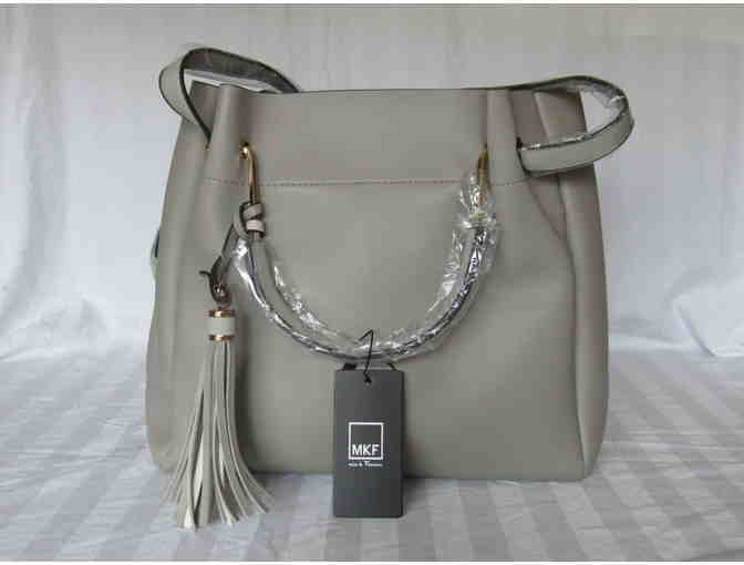 Stone Gray Tassel-Accent Tote & Cosmetic Pouch Set