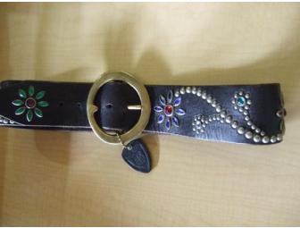 HTC - Hollywood Trading Company - Black Belt with blue Flowers & Studs Size 32
