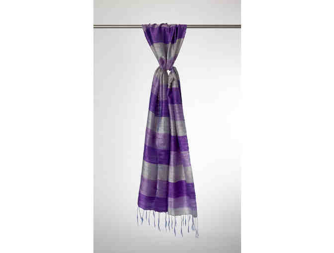 Silk scarf - lilac and silver stripes