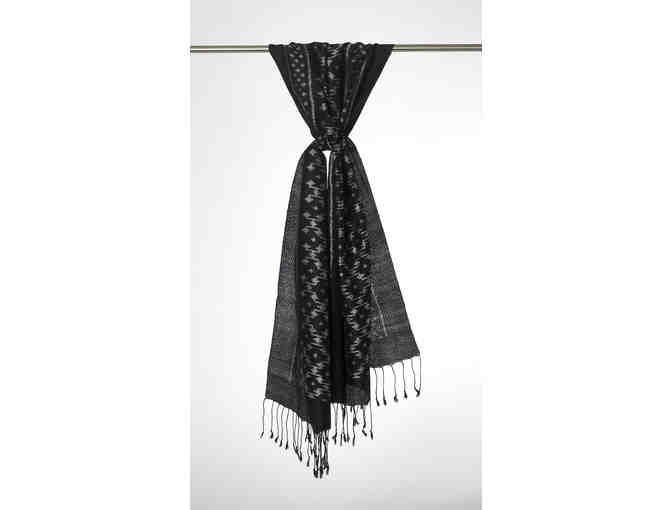 Silk scarf - black and silver jacquard